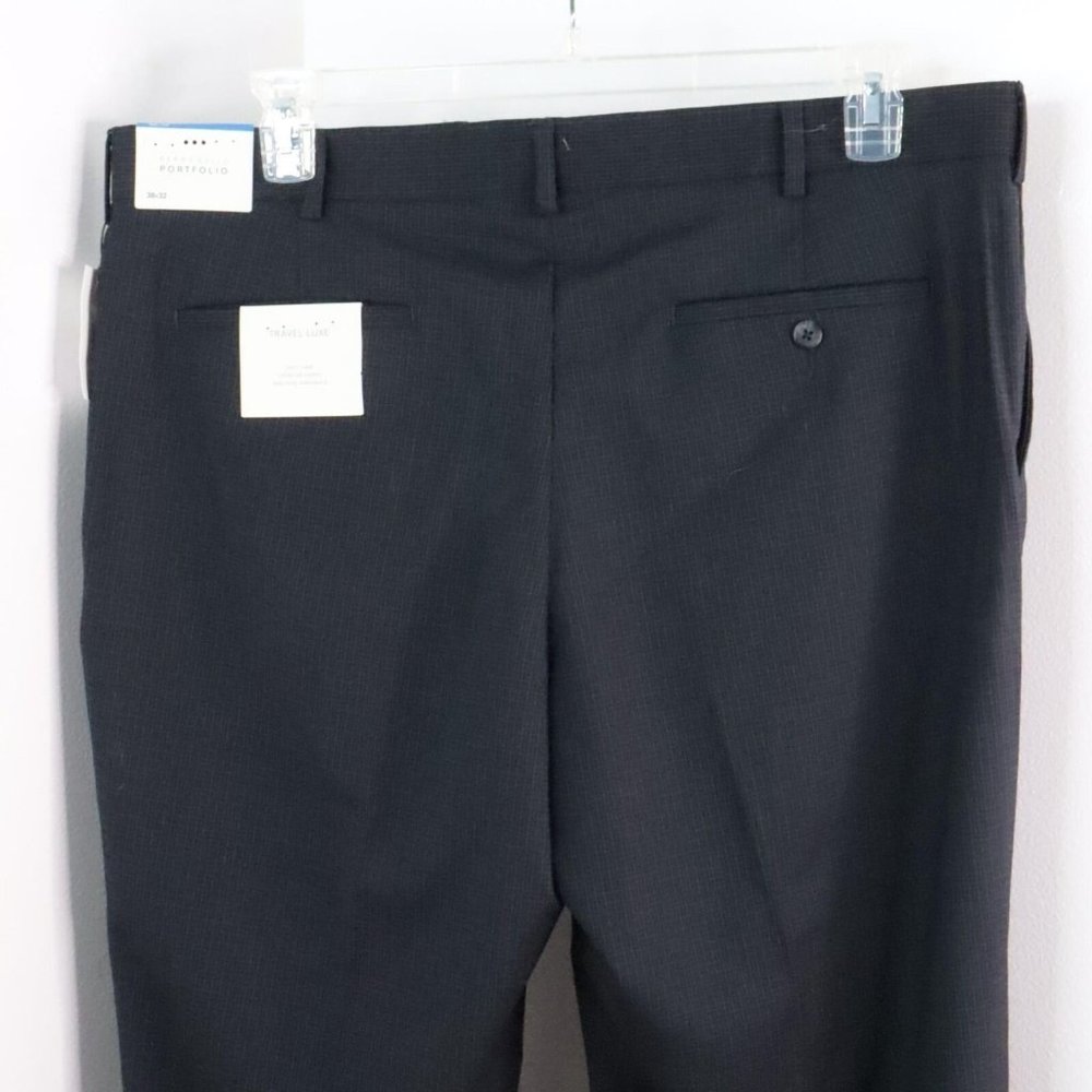 New Perry Ellis Portfolio Men's 38x32 Travel Luxe Charcoal Plaid Dress Pants - Picture 5 of 8